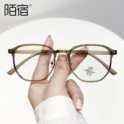 Mo Su Senpin glasses frame Korean anti-blue light with myopia optical frame polygonal plain green gray light TR1108