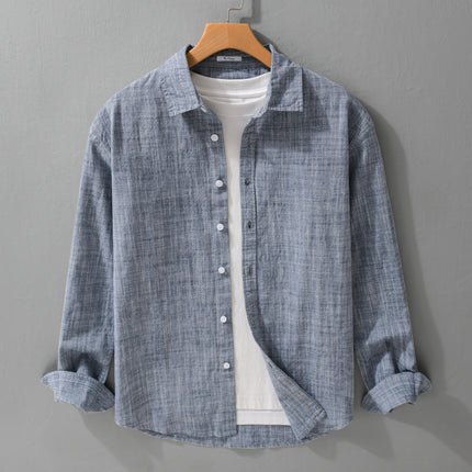 Spring and Autumn Men's Casual and Easiest for Match Long-Sleeved Shirt with Plaid Texture and Fresh Business Cotton and Linen Casual Shirt 9155