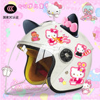 Children's 3c thickening + cat t2 / White half helmet + rocking cat + black pink butterfly