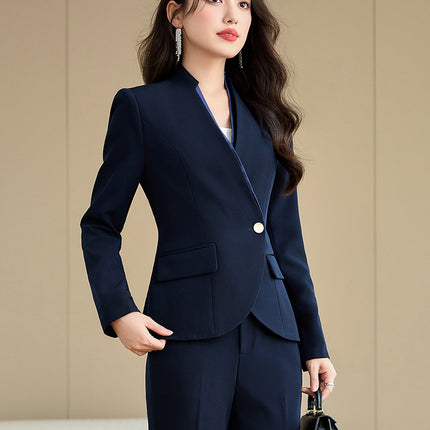 Cross-Border Collarless Suit Set for Women, New Style Professional Attire, Elegant Goddess Style Ol Formal Wear, Jewelry Store Front Desk Work Uniform
