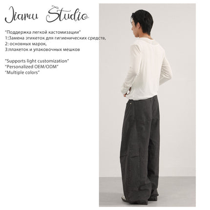 Jiamu American High Street Simple Splicing Baggy Neutral Versatile Draped Loose Wide-Leg Scimitar Casual Pants for Men and Women