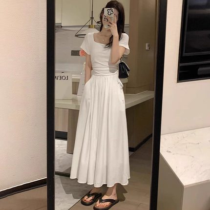 2025 New French Square Neck White Moonlight Dress for Women, Summer Atmosphere, Waist Slimming, Comfortable and Elegant Long Dress