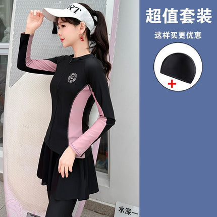 Women's Two-Piece Long-Sleeve Long-Pants Plus-Size Swimsuit 100kg Sun-Protective Conservative Four-Piece Surfing Jellyfish Diving Swimwear