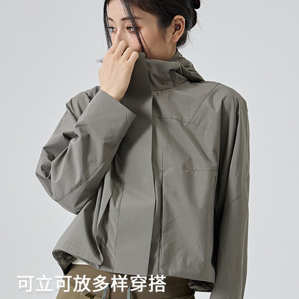 New Outdoor Hooded Jacket Women's Sports Jacket Windproof Waterproof Breathable Short Jacket Work Shirt