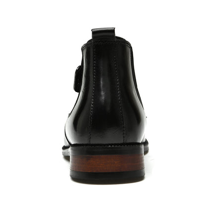 High-grade winter business leather boots suit British first layer cowhide light luxury casual slip-on height increasing Chelsea boots men's boots