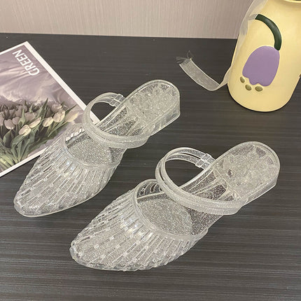 Fashion Women's Sandals Summer New All-match Outgoing Non-slip Deodorant Thick Heel Baotou Crystal Plastic Sandals