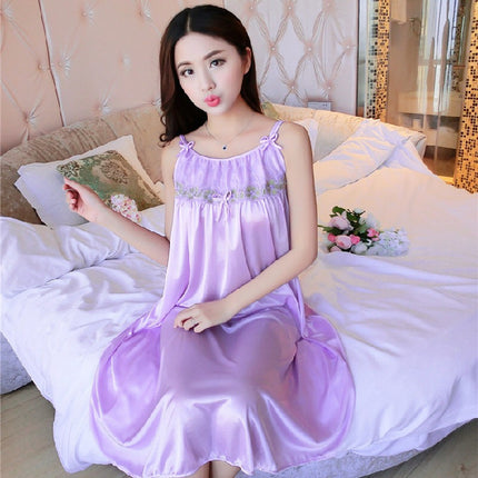 Ice Silk Nightgown Summer Women's Thin Loose Soft and Comfortable chubby girl Nightgown plus size Dress Home Clothes