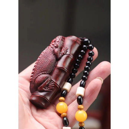 Lobular red sandalwood wood carving handle piece fortune pendant brave play piece text wealth pendant wood text play crafts