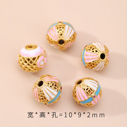 Cloisonné Hollow Beads Oil-Dropped Color-Preserving Copper-Plated Sand Gold DIY Burnt Blue Accessories Handmade Beaded Bracelet Jewelry Accessories