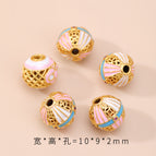 5. copper coins hollow pink and white round beads