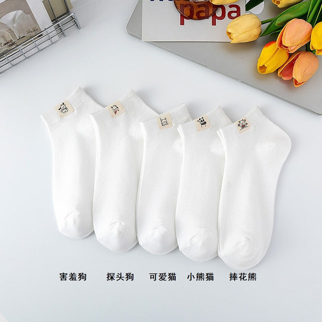 Spring and Summer Thin Breathable Socks White Cartoon Socks Women's Socks Cute Japanese Style Cloth Label Short Women's Cotton Socks