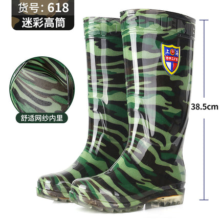Black Men's High-Top Rain Boots for Spring & Fall Rainy Days, Waterproof and Non-Slip All-In-One Men's Water Shoes, Construction Men's Labor Protection Rubber Shoes