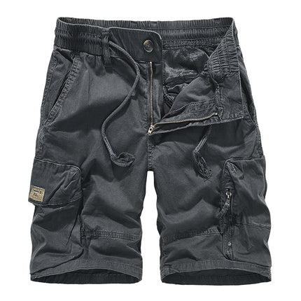 Multi-pocket overalls men's summer Japanese style overalls trendy casual shorts men's washed stretch garment dyed pants