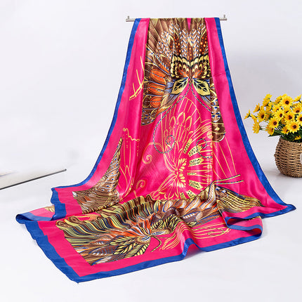 Silk Scarf Women's Summer Korean-style All-match Large Square Silk Hand Scarf Women's Spring and Autumn Shawl Long Sunscreen Beach Towel