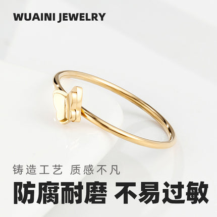 French double three-dimensional butterfly ring titanium steel electroplating 18K gold small fragrance ring female niche accessories wholesale