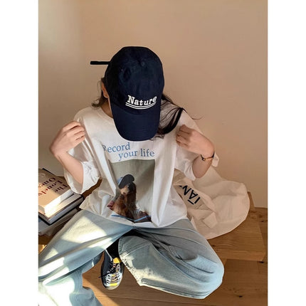 2025 Summer New Cotton Short-sleeved T-shirt Women's Half-sleeved Loose Casual All-match Round Neck Korean Printed Custom-made Women