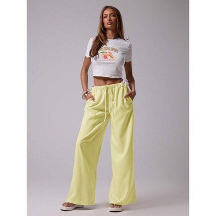 Cross-Border Bottoms Linen Texture Lace-Up Waist Pants Vacation Style Summer Bohemian Style Elegant