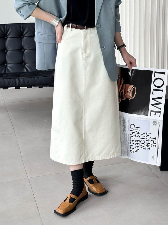 Orange Spring Korean Style High Waist Vintage Denim Skirt Women's Straight A-Line Skirt 99053