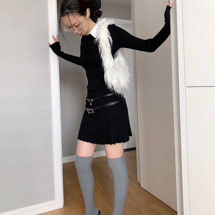 Dorothy Clothing South Korea Fashionable Fake Two-Piece Shirt Collar Academy Style Slim-Fit Stitching dress Pleated Dress for Women