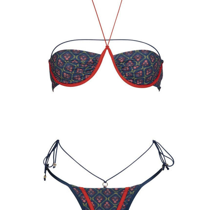 2025 European and American Bikini Sexy Printed Steel Bikini Cross-border Fashion Halter Strap Split Swimsuit for Women