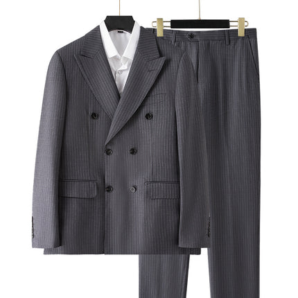 2025 New Double-Row Three-Button Men's 50% Wool Gray Stripesd Suit Suit Business Suit for Men