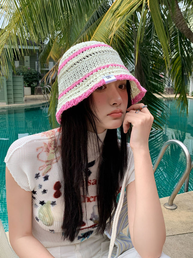 Colorful Straw Fisherman Hat Women's Summer Face Showing Small New All-match Straw Hat Beach Sunshade Sun Hat Trendy