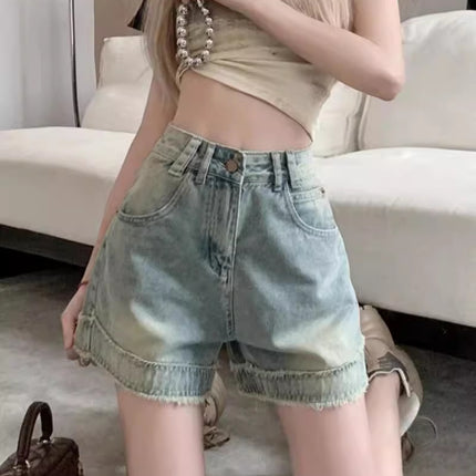 American Style High Street High Waist Fast Edge Denim Shorts 2024 Summer New Design Sense Loose Straight Wide Leg Hot Pants