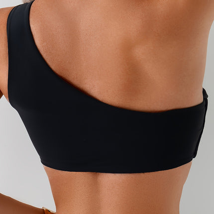 New One-piece Hollow Shoulder Small Chest Pure Black Swimsuit Women Sexy Bikini Sport Backless Swimsuit