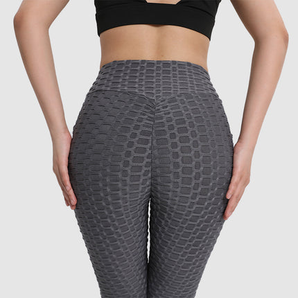 Amazon European and American Leggings Peach Fitness Pants High Waist Hip Leggings Pocket Jacquard Bubble Yoga Pants