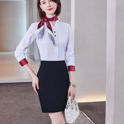 Autumn Professional Long Sleeve Shirt suit Female Stewardess Uniform Dress Jewelry Store Hotel Front Desk Attendant Work Clothes