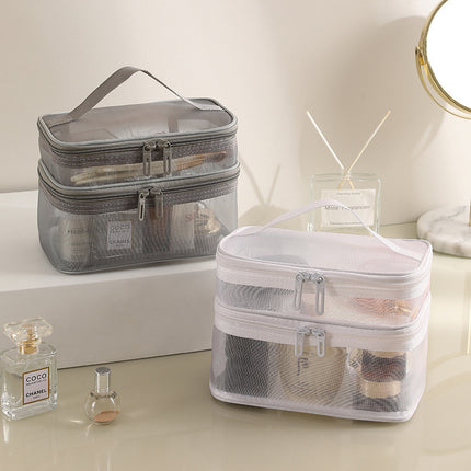 New Large-Capacity Cosmetic Bag for Women, Black Transparent Mesh Cosmetics and Toiletries Storage Bag with Transparent Design