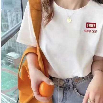 Heavy Cotton Short-sleeved Women's Summer T-shirt Korean Loose Large Size Slimming Couple's Top ins Unisex Half-sleeved