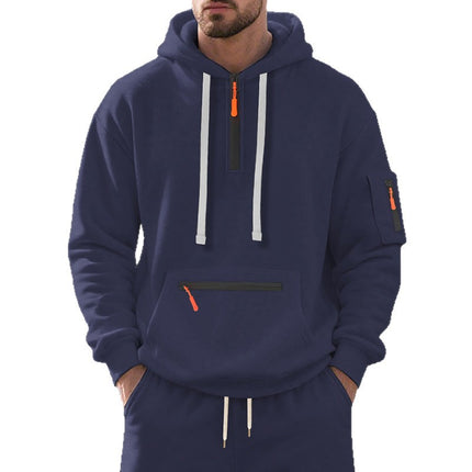 Cross-Border Amazon New Product Launches New Winter Loose Velvet American Casual Men's Sports Workwear Hooded Sweatshirt