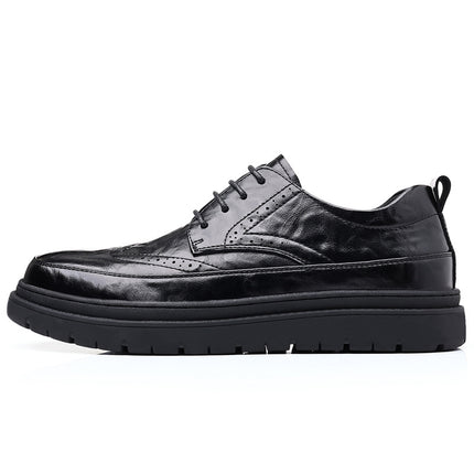 2023 New Spring Men's Shoes Work Breathable Men's Business Casual Brock Black Small Leather Shoes All-match Trendy Shoes
