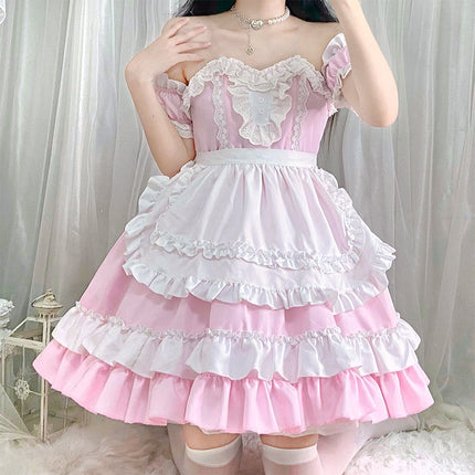 Exported to Japan Two-Dimensional Pink Loli Maid Costume Cosplay Anime Role-Playing Cafe Dress