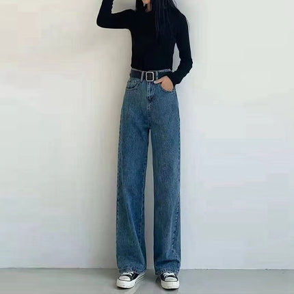 Autumn and Winter 2023 New loose straight jeans women's draping elegant bf style wide leg mop long pants fashion