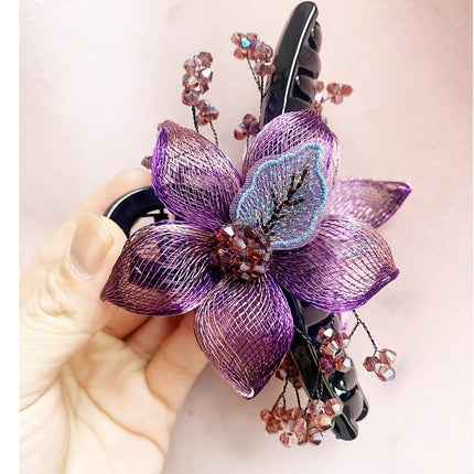 Cross-border high-grade handmade copper wire woven flower clip metal clip back head coil hair large shark clip hair accessories