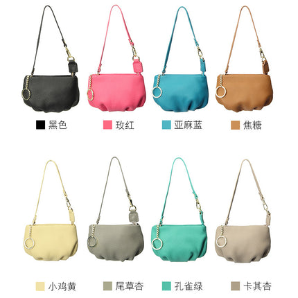 New pleated coin purse storage bag women's leather soft cowhide fashion portable crossbody chain small wallet mini