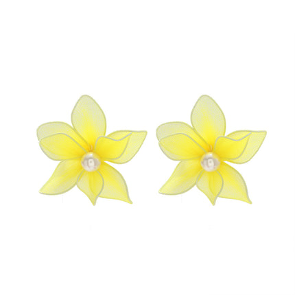 European and American Exaggerated Fabric Pearl Flower Atmospheric Earrings for Women, Light Luxury, High-End, Temperament, Fashion, European and American Cross-Border Supply