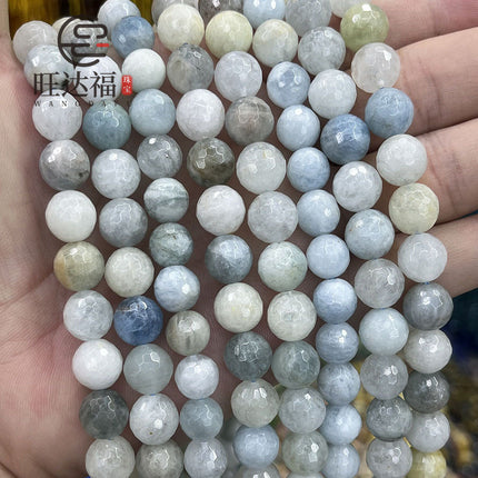 Natural aquamarine loose beads 128 cut face bracelet necklace semi-finished blue crystal material diy bracelet jewelry accessories