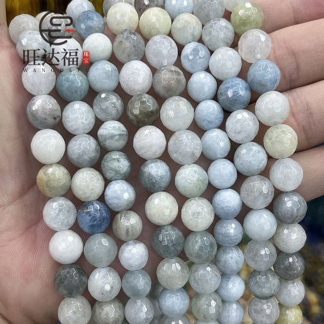 Natural aquamarine loose beads 128 cut face bracelet necklace semi-finished blue crystal material diy bracelet jewelry accessories