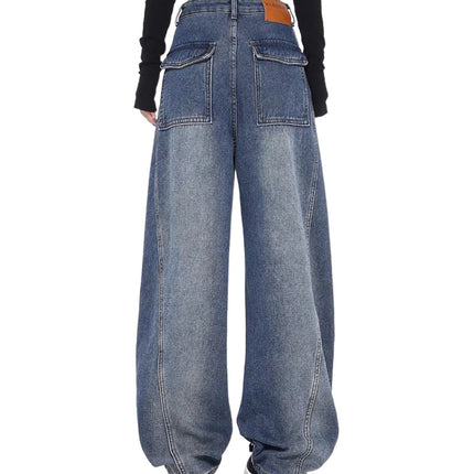KEN STUDIO vintage work jeans women's spring new wide leg pants machete pants banana pants mop pants