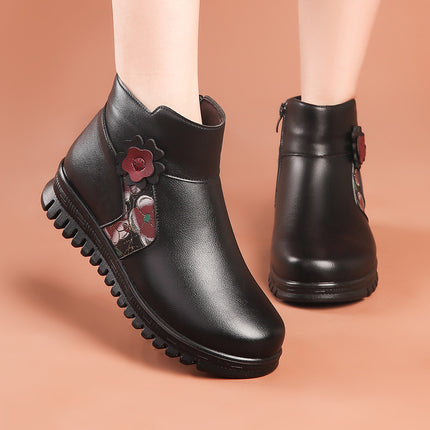 Mother Shoes Winter Cotton Shoes Elderly Ankle Boots Middle-aged Women's Shoes fleece-lined Autumn and Winter Leather Shoes Non-slip Warm Middle-aged Winter Shoes