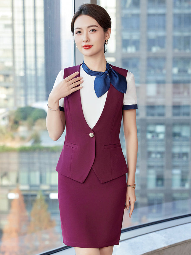 Professional suit Summer Hotel Front Desk Tooling Beautician Work Clothes Female 2024 New Catering Uniform Vest