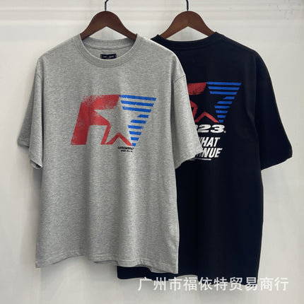 Cross-Border Far American Washed Distressed Short-Sleeved High Street Cross Lip Print Style Fashion Casual Loose Men's and Women's T-Shirts