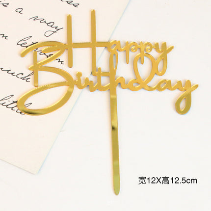 Acrylic Cake Baking Decoration Inserts Round Square English Happy Birthday Dessert Toppers Party Cards