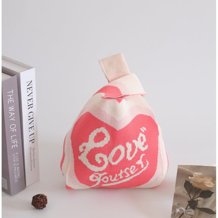 Knitted Handbag Women's Spring New Cartoon Woven Hand Bag Work Sundry Bag Gift Bag Lunch Bag