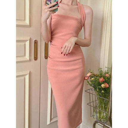 Sexy Pure Desire Style Sling Skirt Feeling Temperament Goddess Fan Hanging Neck dress Women's Summer 2024 New