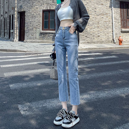 Spring 2025 New Rear Split Design Sense Niche All-match Jeans Women's Small Straight Pipe Pants JEANS