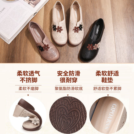 Mom's Shoes for Middle-Aged and Elderly Women, Summer 2026 New Style, Soft-Soled, Non-Slip, Flat Women's Shoes, Comfortable Leather Shoes